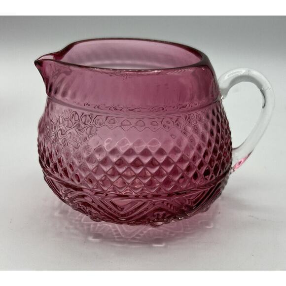 China Creamer and Sugar Pilgrim Cranberry Art Glass Handblown 3.25 Inches - Picture 2 of 9